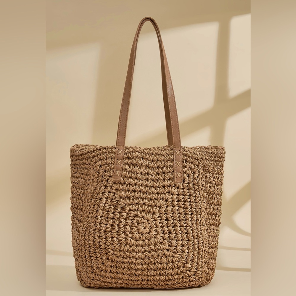 Brown Tan Woven Tote Bag-CUPSHE
